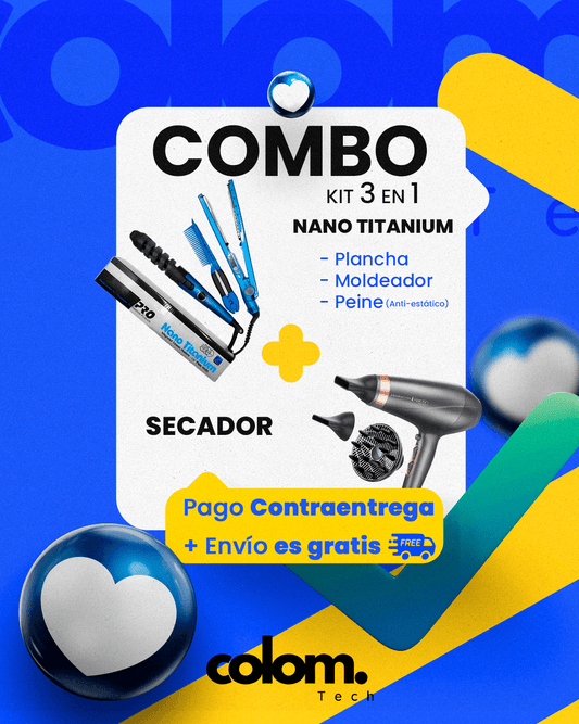 Combo Kit 3 En 1 Nano Titanium + Secador