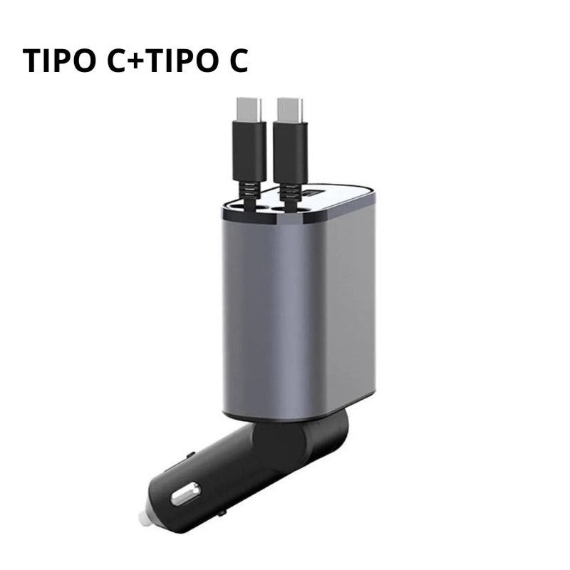 CARGADOR RAPIDO PARA AUTO RETRACTIL PARA IPHONE Y TIPO C